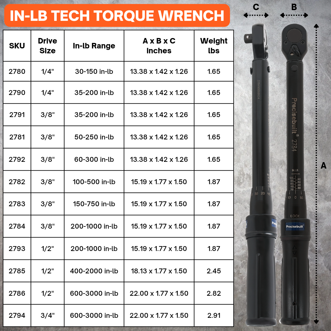 3/8" Drive 35-200 in-lb Click Tech Torque Wrench
